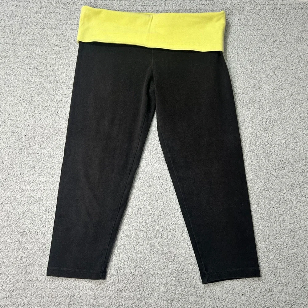 Victoria's Secret Foldover Leggings 2012 Bling Sz S Black Yellow Crop Trendy Y2K